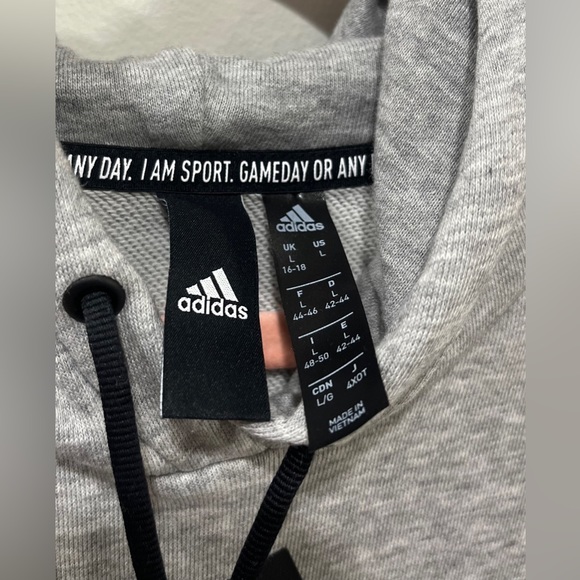 Adidas Women’s Training Hoodie Medium Gray Black Logo Size L - Picture 8 of 11
